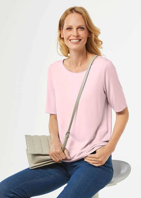 GOLDNER Shirt met ronde hals Veelzijdig te combineren shirt met korte mouwen en harmonieuze sierrand