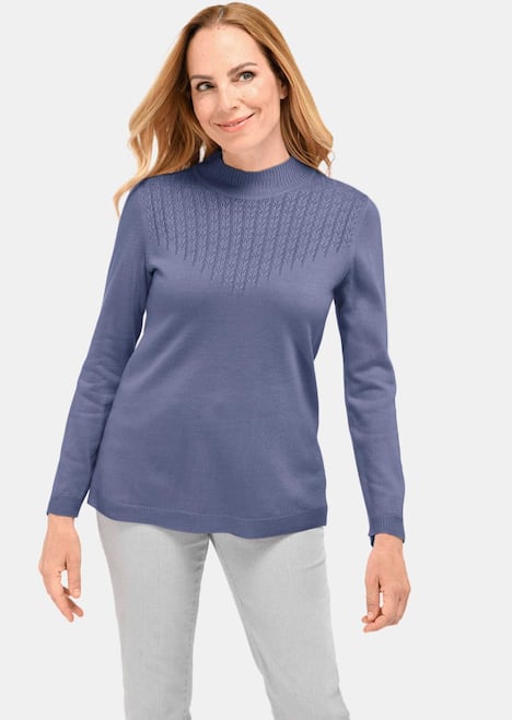 Eleganter Ajourpullover mit Stehbund