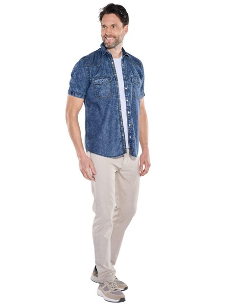 Herren Kurzarmhemd mit softer Jeans-Warenqualität , Indigoblau