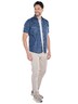 Herren Kurzarmhemd mit softer Jeans-Warenqualität , Indigoblau
