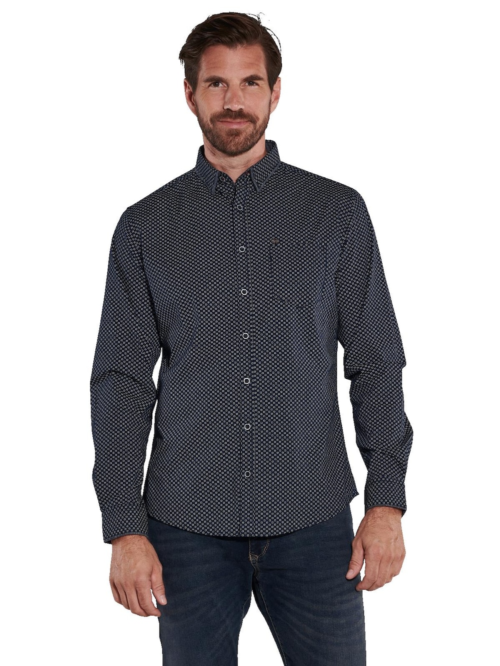 engbers Herren Langarm-Hemd gemustert , Marineblau