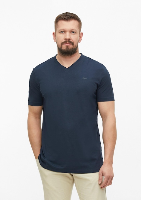Baumwoll-T-Shirt mit Logo-Print und V-Neck