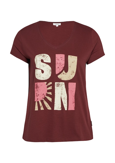 T-Shirt mit offenen Kanten in Flammgarnstruktur