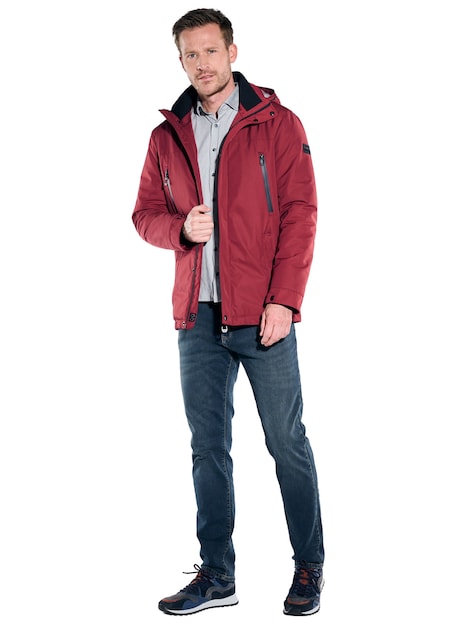 Herren Funktionsjacke mit abnehmbarer Kapuze , Dunkelrot