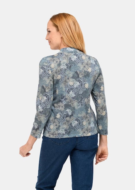 Floraler Strickpullover mit Stehkragen