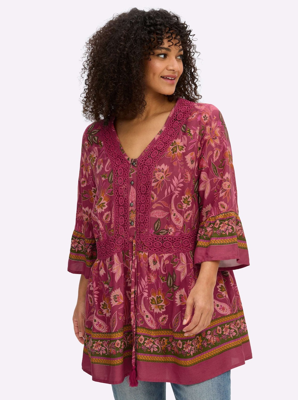 3/4-Arm-Bluse 3/4-Arm Ohne Kragen