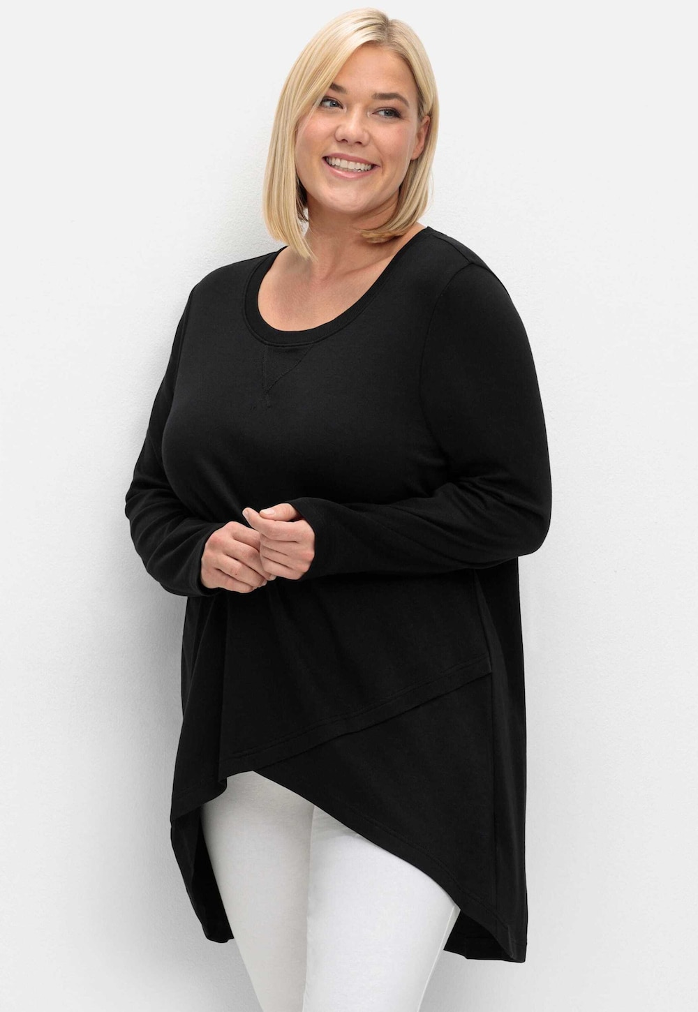 Longshirt Langarm Uni Ohne Kragen