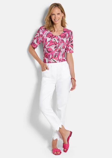 Denimhose mit floraler Spitze