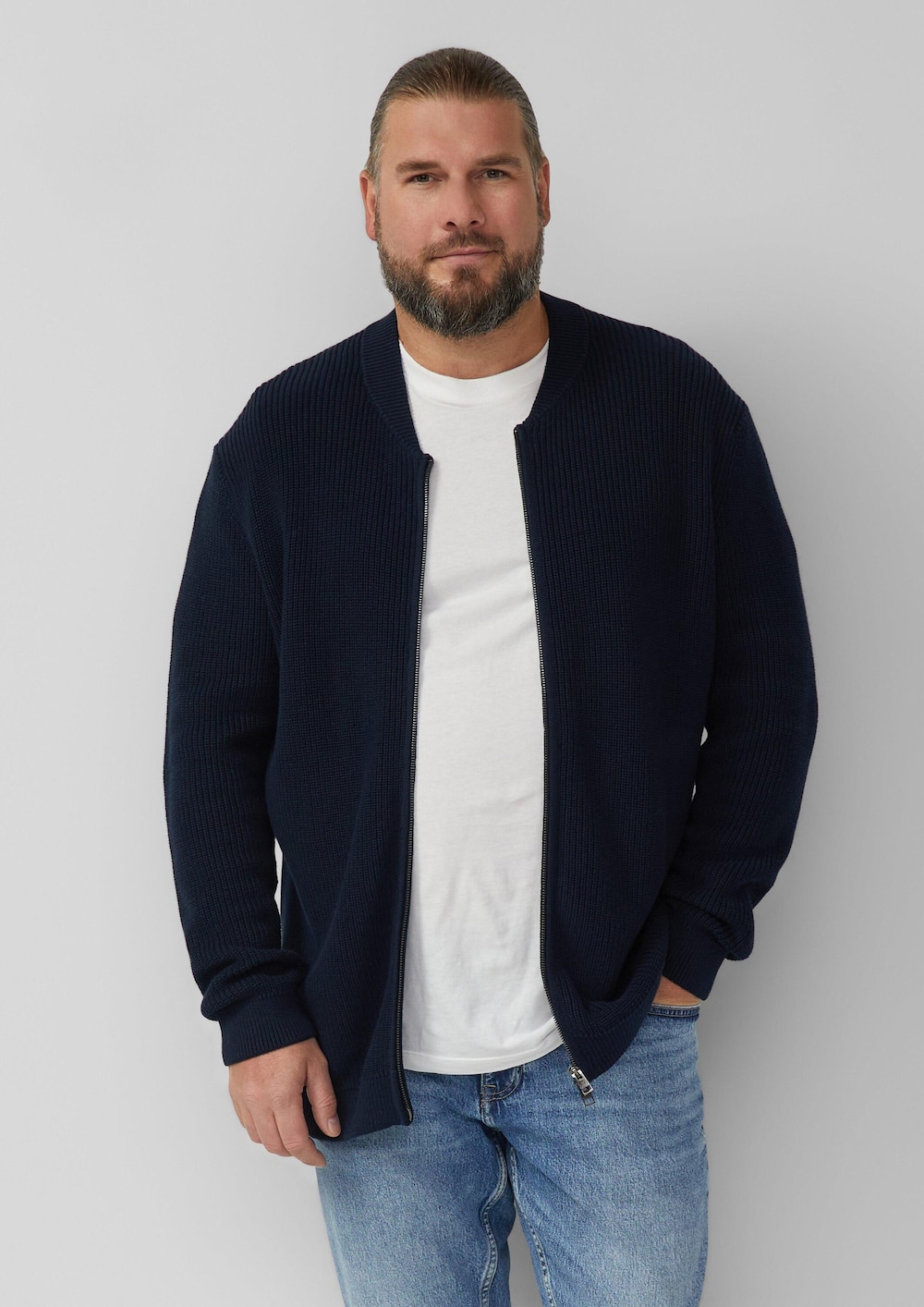 Strickjacke mit Bomberkragen und Zwei-Wege-Reißverschluss