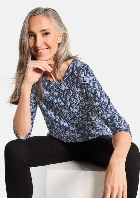 Halbarm Viskoseshirt im Allover-Design