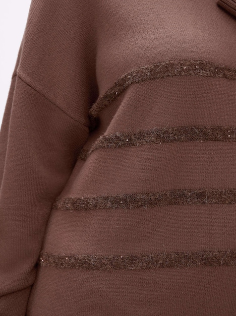 Rollkragen-Pullover Rollkragenpullover mit Pailletten-Streifen Langarm Rollkragen