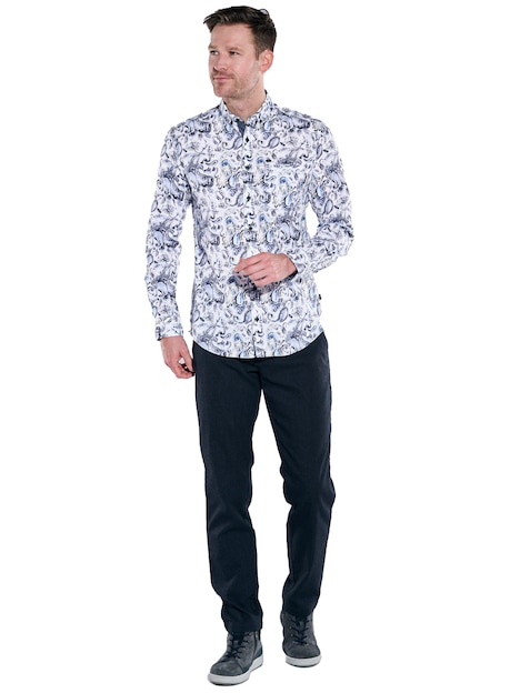 Herren Langarm-Hemd gemustert , Brilliantblau