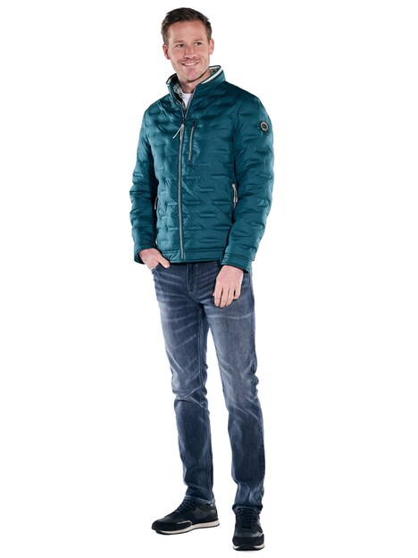 Herren Steppjacke mit Strickkragen , Petrolgruen