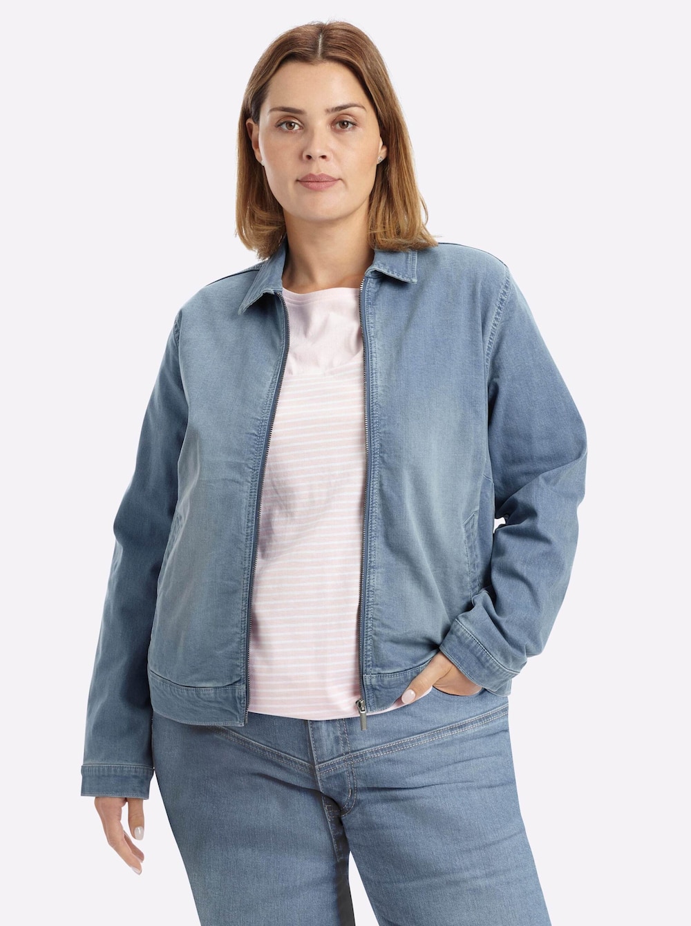 Jeansblazer Jeansjacke in Blousonform Langarm Umlegekragen