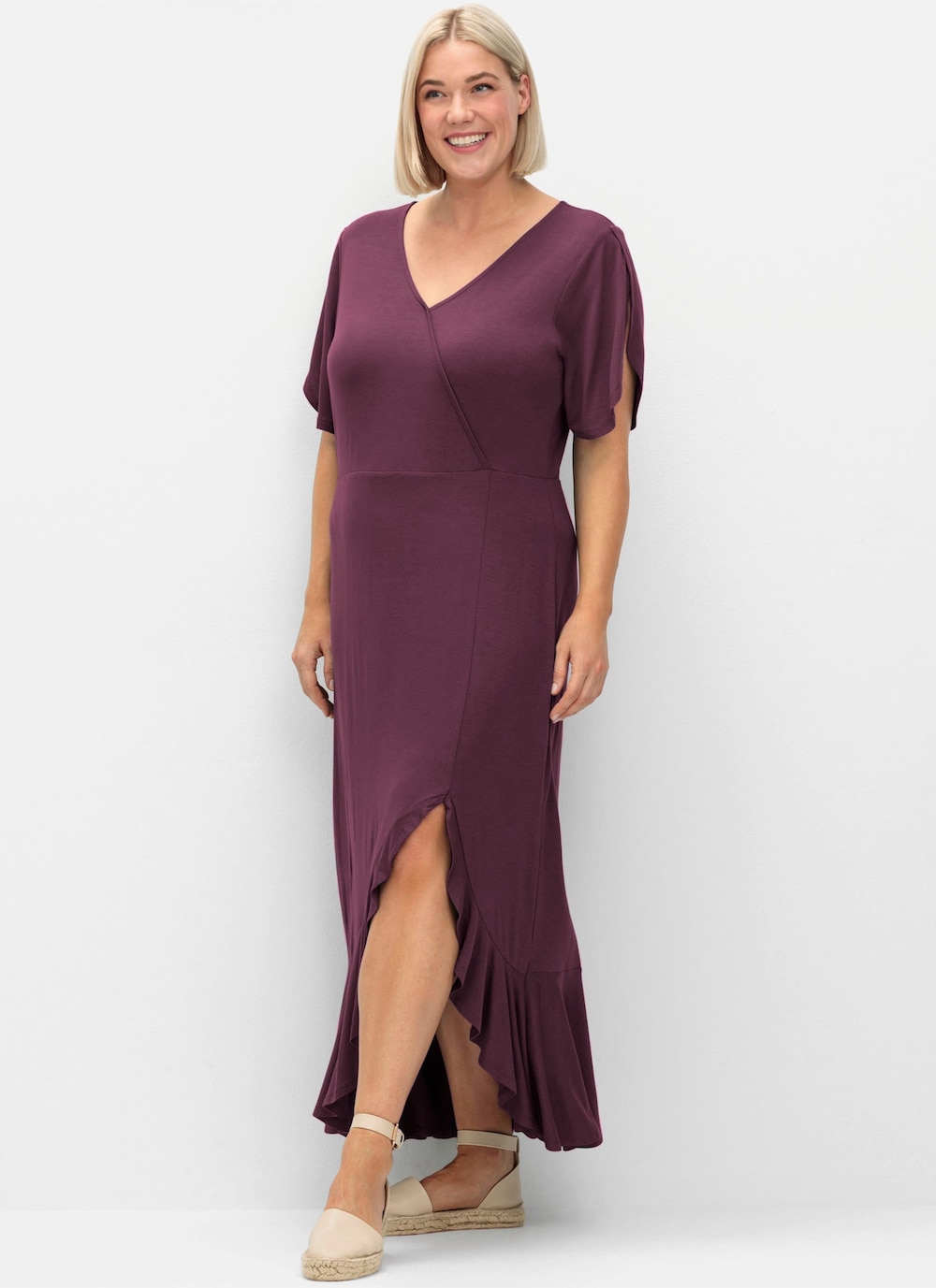Jerseykleid Kurzarm Uni Ohne Kragen