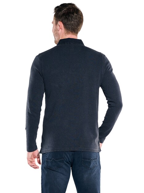 Herren Poloshirt langarm , Saphirblau