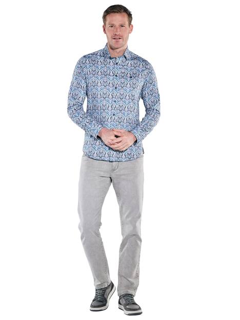 engbers Herren Langarm-Hemd gemustert , Petrolgruen