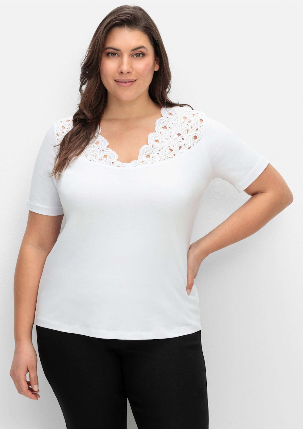 Modal-Baumwoll-Shirt Kurzarm Uni Ohne Kragen