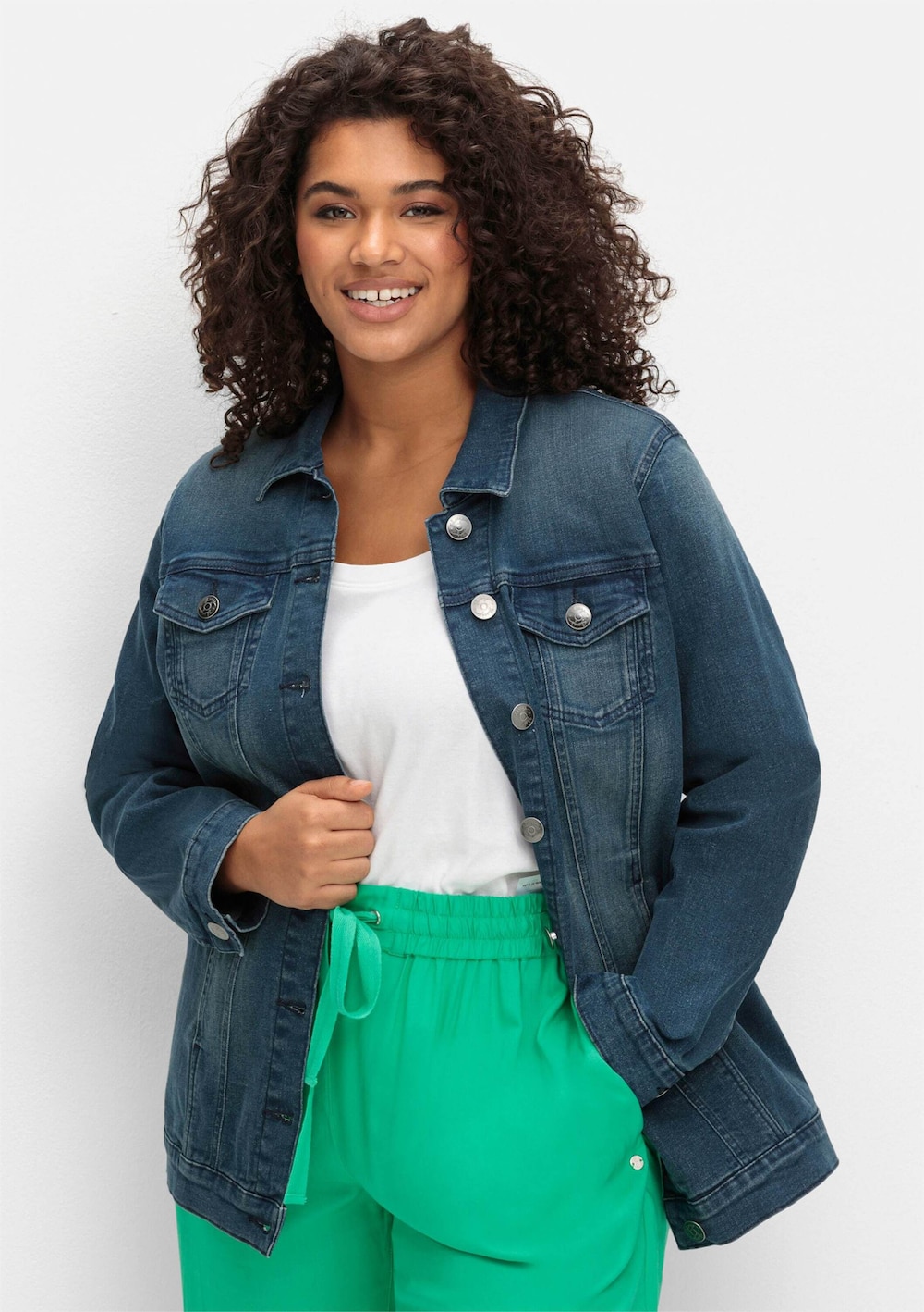 Jeansjacke Langarm Uni Hemdkragen