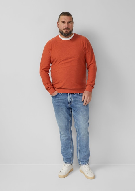 Strickpullover mit Flammgarnstruktur und Rollkante