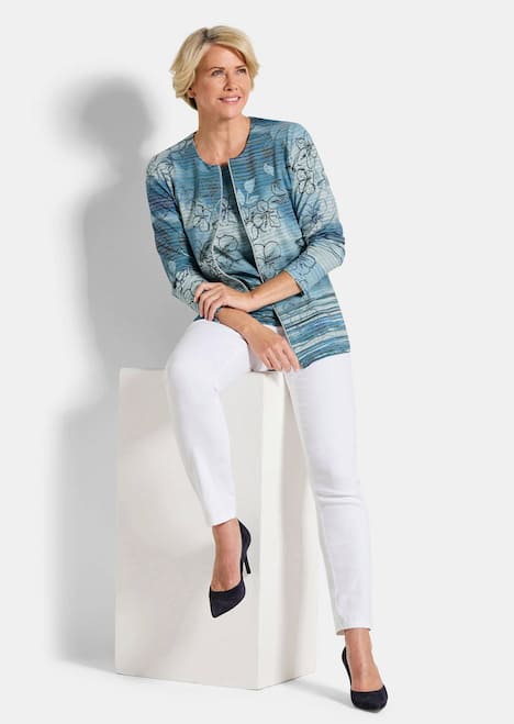 Jerseyjacke mit floralem Streifenmuster