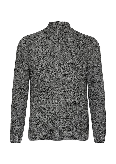 Pullover mit Troyer-Kragen in Melange-Optik