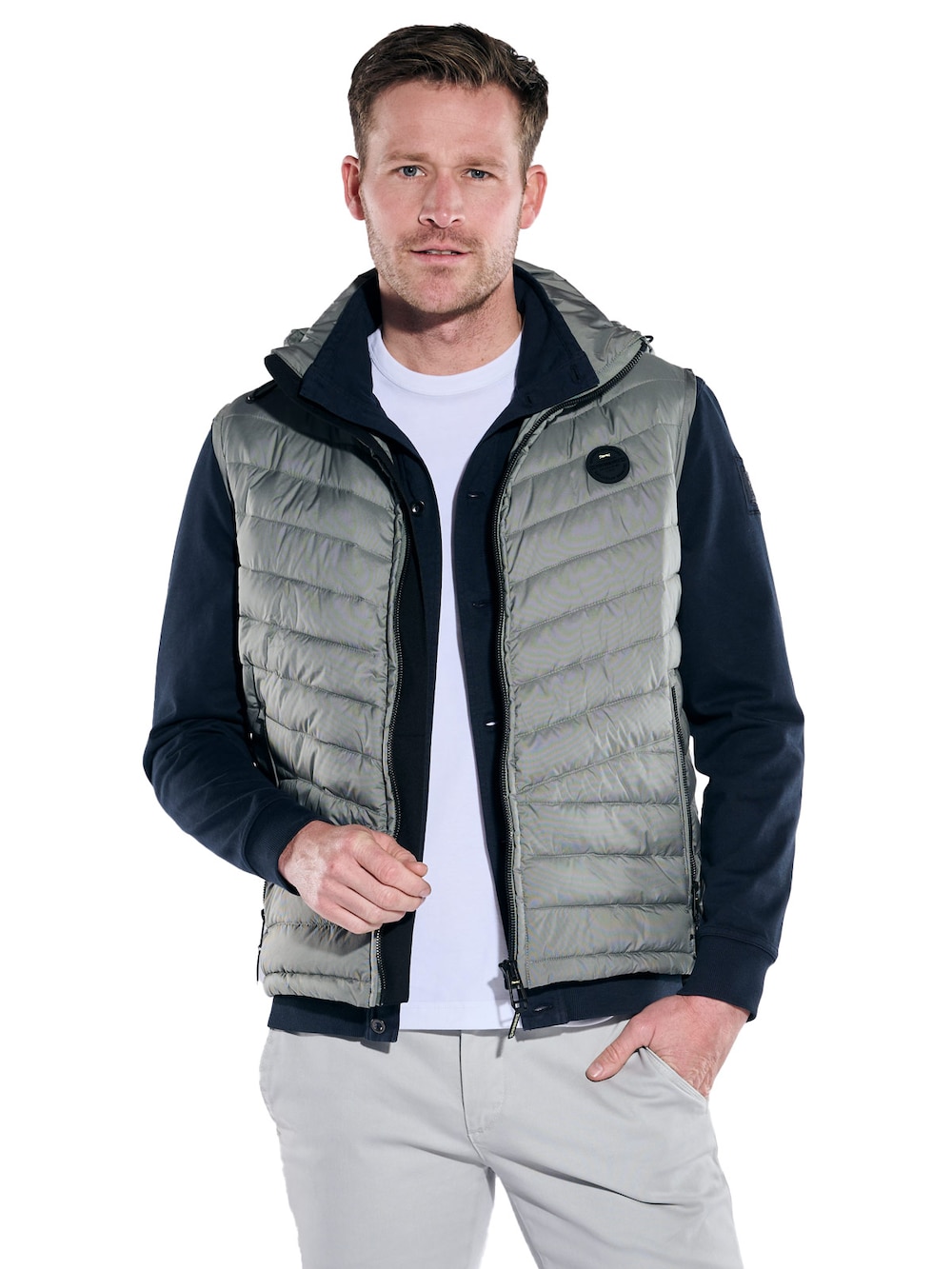 engbers Herren Steppweste mit abnehmbarer Kapuze , Khaki