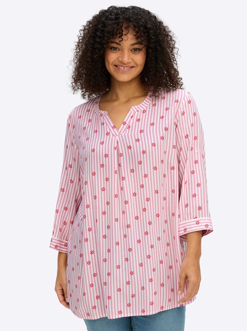 3/4-Arm-Bluse 3/4-Arm Ohne Kragen