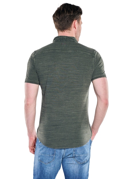 Herren Poloshirt mit durchgehender Knopfleiste , Khaki