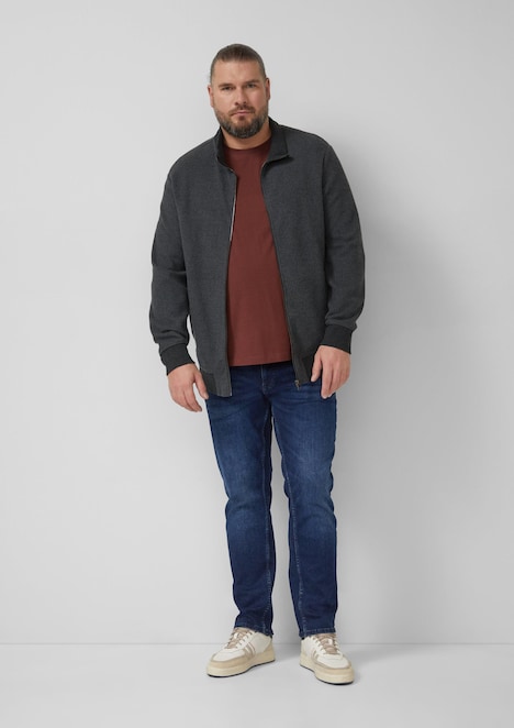 Strukturierte Sweatshirtjacke mit Stehkragen