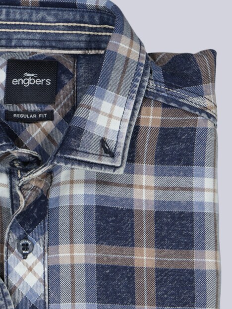 Herren Langarm-Hemd kariert , Indigoblau