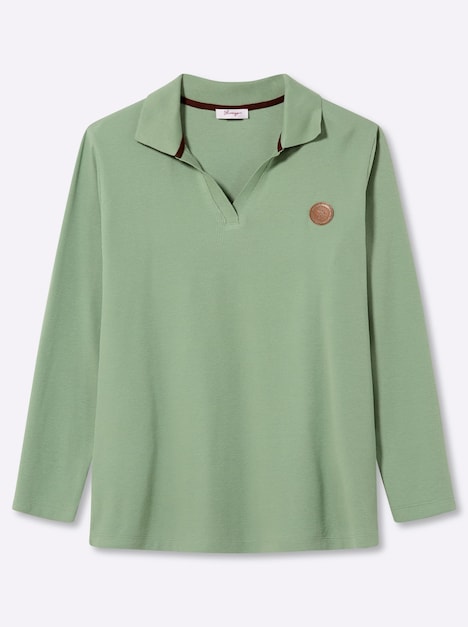 Langarm-Poloshirt Poloshirt mit offenem V-Ausschnitt Langarm Polokragen
