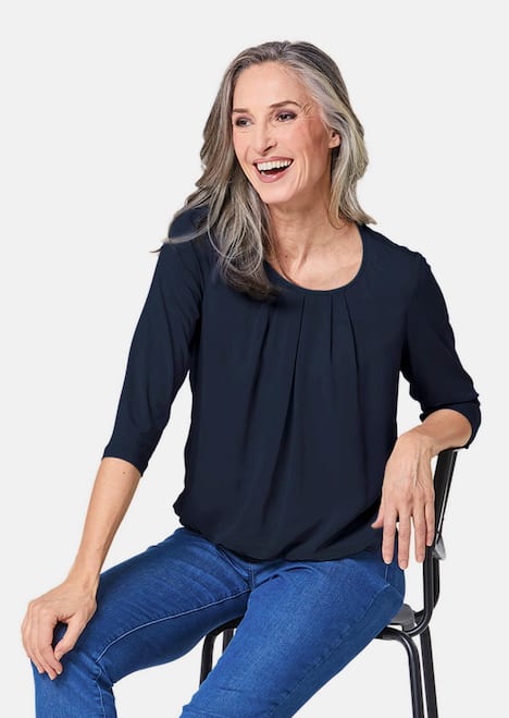 Chiffon-Shirt mit 3/4-Arm, Rundhals