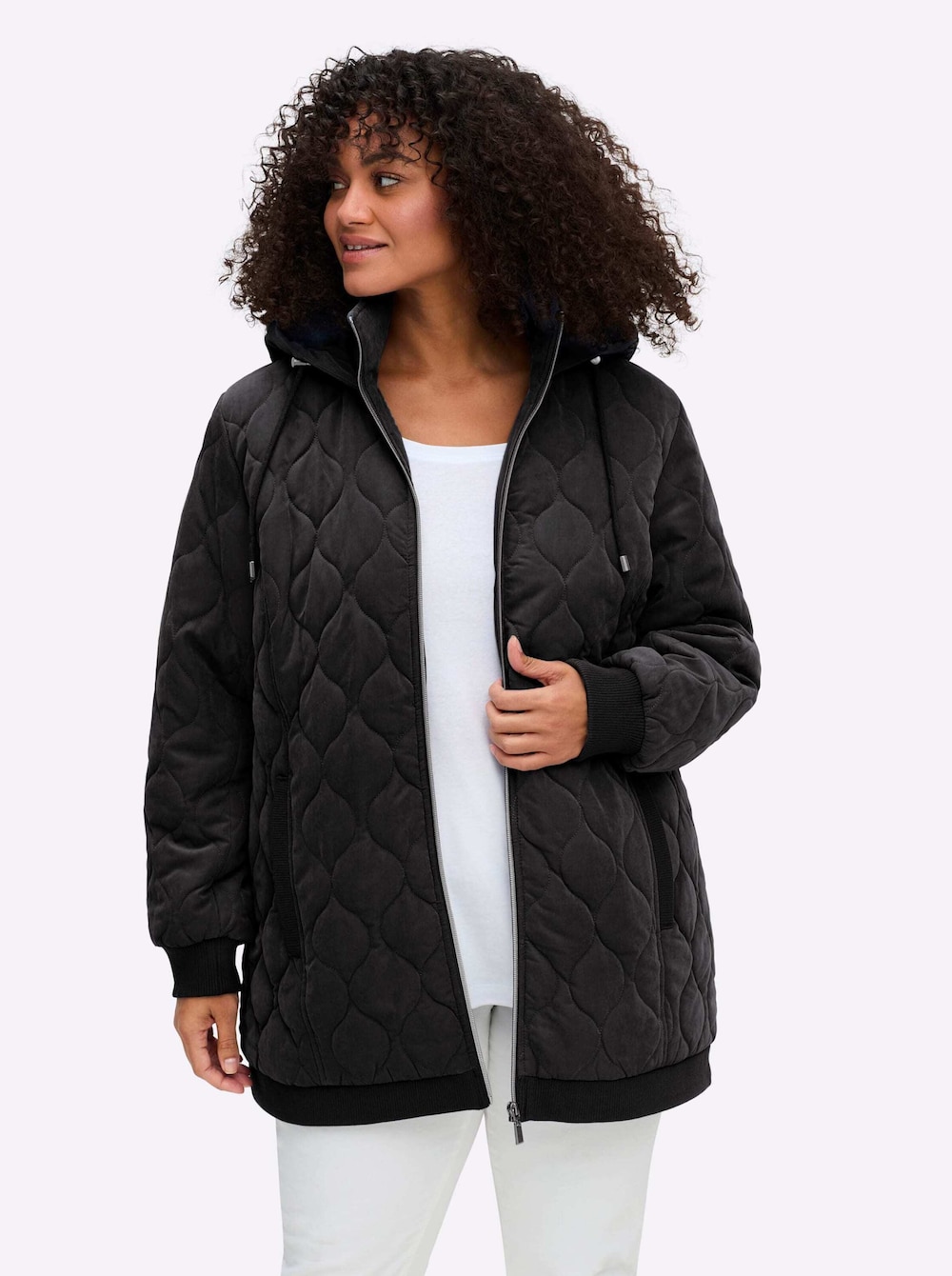 Steppjacke Blousonjacke mit Wellensteppung, warm wattiert Langarm Stehkragen