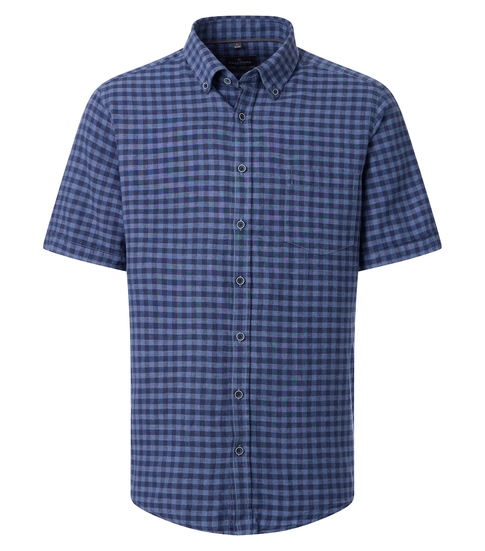 Leinenhemd Kurzarm kariert Casual Fit