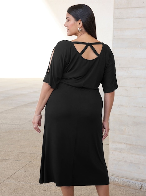 Jersey-Kleid Kurzarm Ohne Kragen