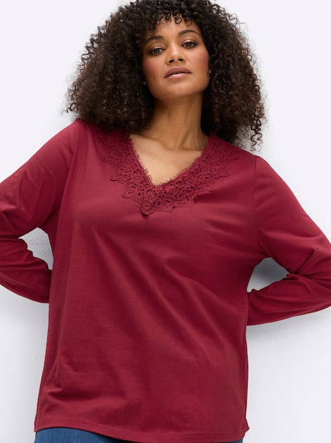 Langarm-Shirt Langarmshirt mit Spitze am V-Ausschnitt Langarm keine Angabe