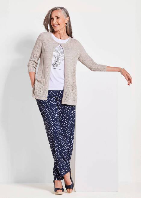 Brauner Cardigan mit Lochmuster, Langarm