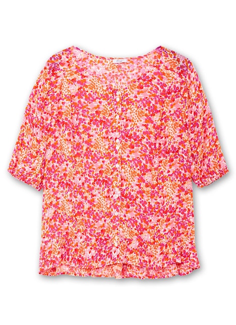 Druckbluse 3/4-Arm Blumen Ohne Kragen