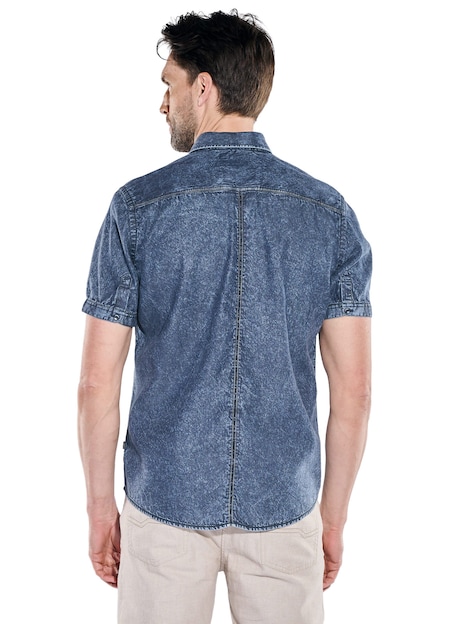 Herren Kurzarmhemd mit softer Jeans-Warenqualität , Indigoblau