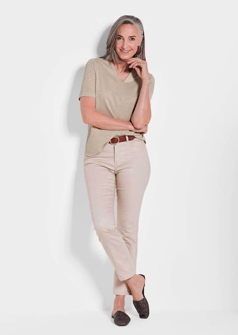 Braunes Halbarm-Shirt mit Glanzeffekt