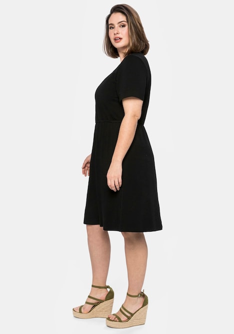 Jerseykleid Kurzarm Uni Ohne Kragen