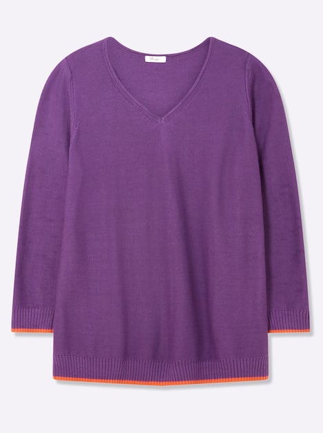 Pullover Langarm Links-Strick Uni Ohne Kragen