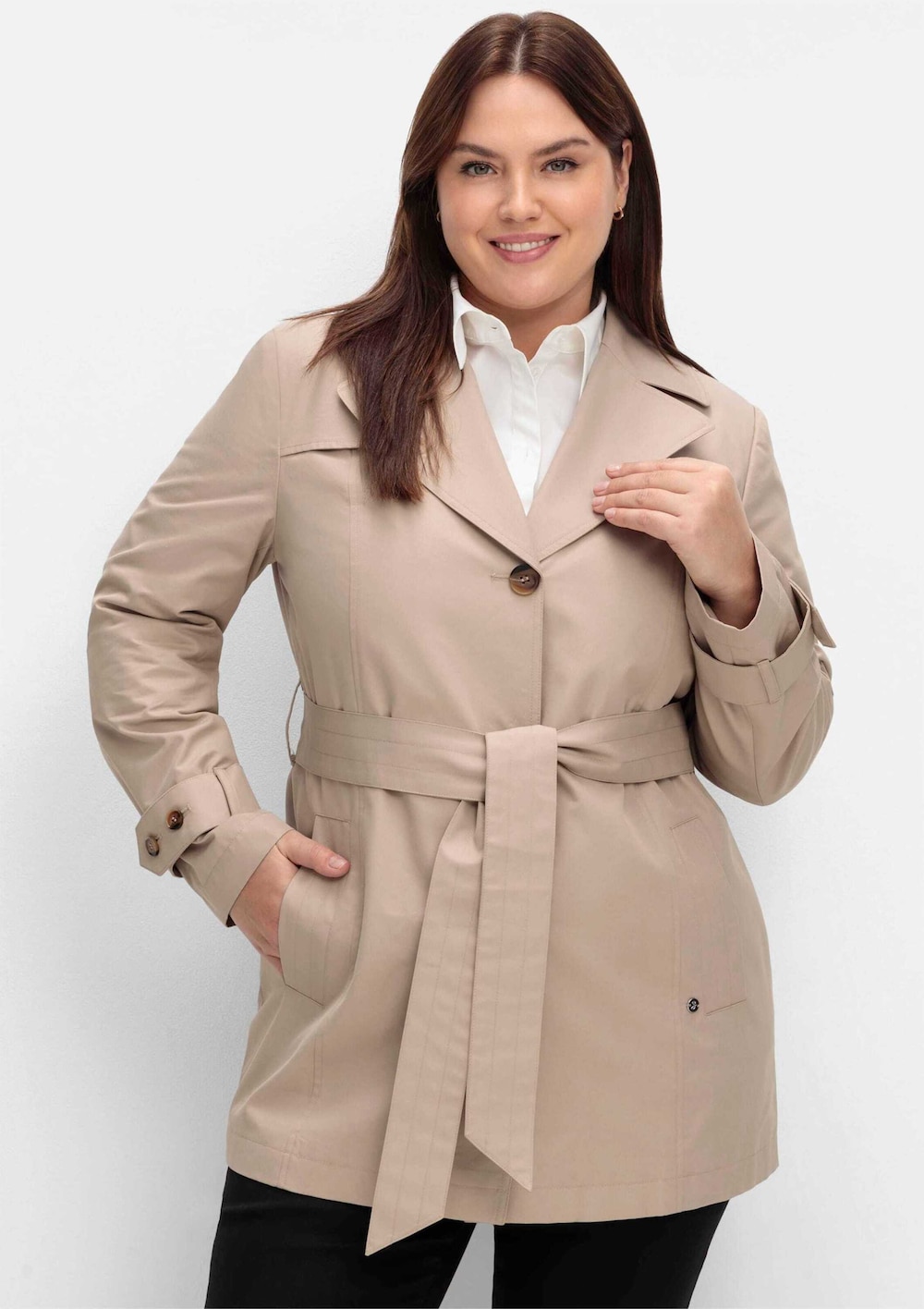 Trenchcoat Langarm Uni Reverskragen