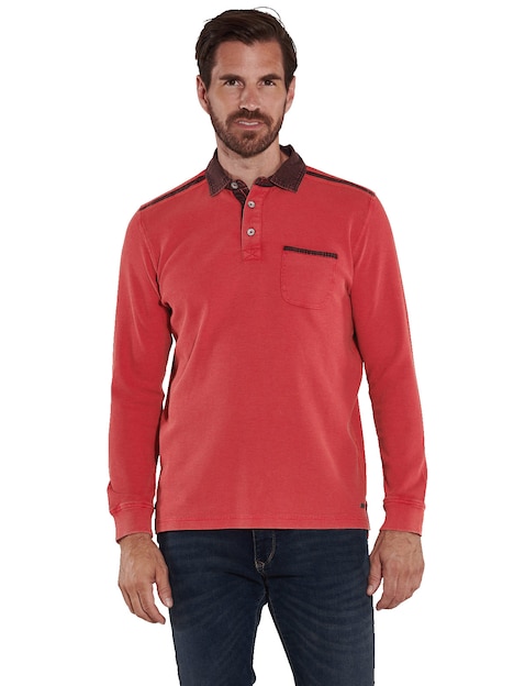 Herren Langarm-Shirt mit Polo-Kragen , Rot