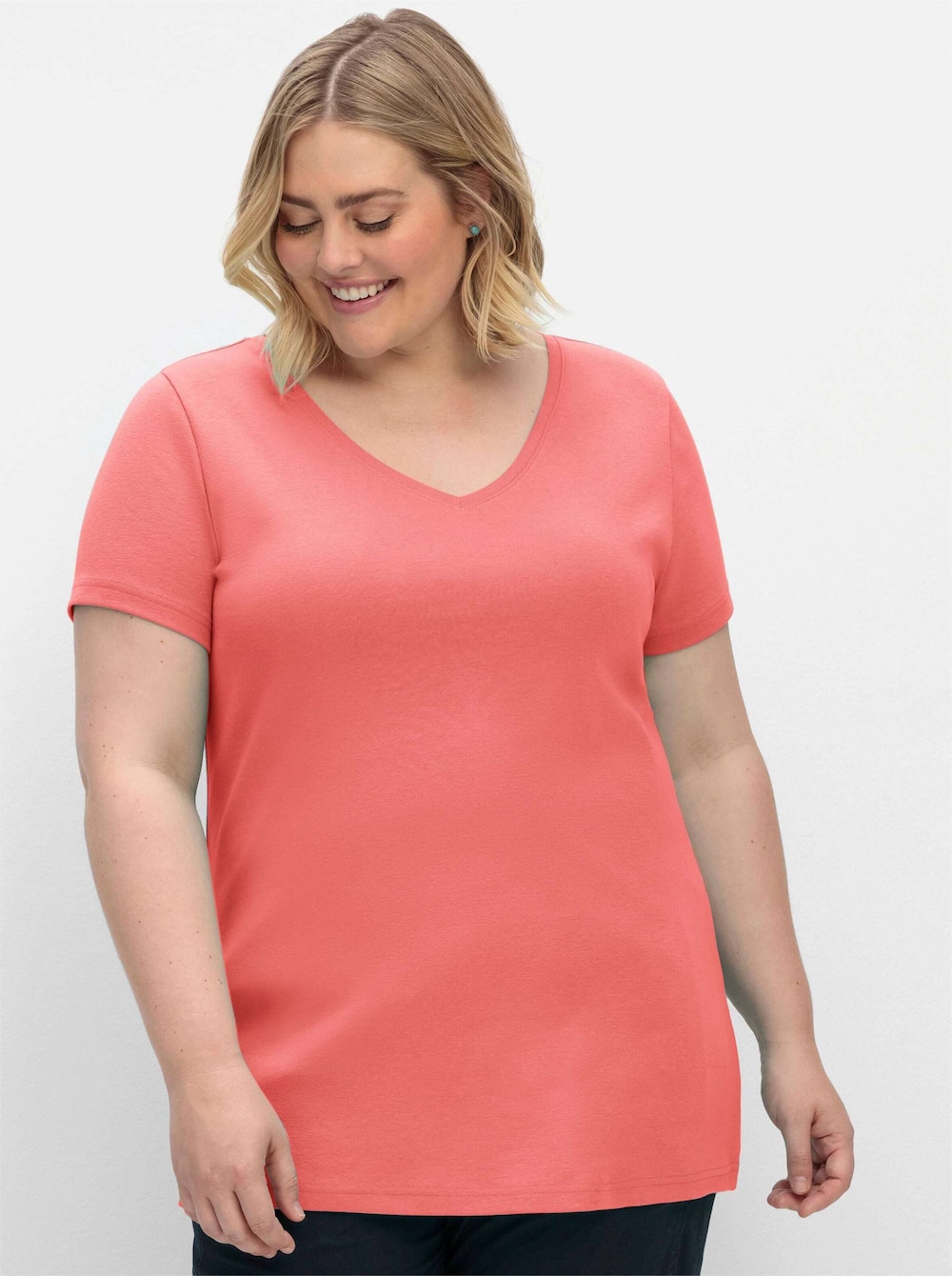 T-Shirt Kurzarm Uni Ohne Kragen