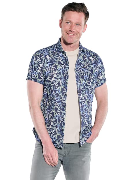 engbers Herren Kurzarm-Hemd gemustert , Saphirblau