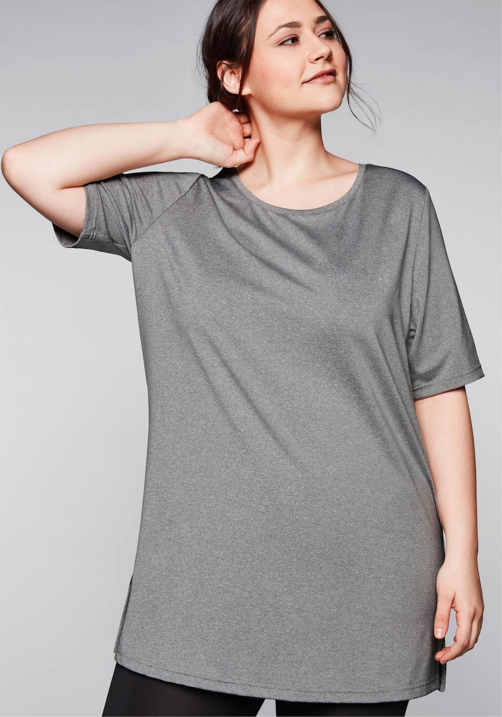 Longshirt Funktionsshirt in Longform Kurzarm Uni Rundhalskragen