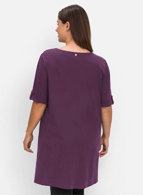Longshirt Kurzarm Uni Ohne Kragen