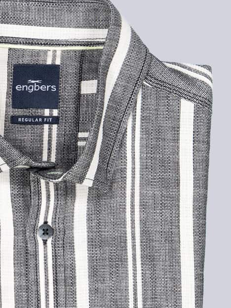 engbers Herren Kurzarm-Hemd gestreift , Schwarz